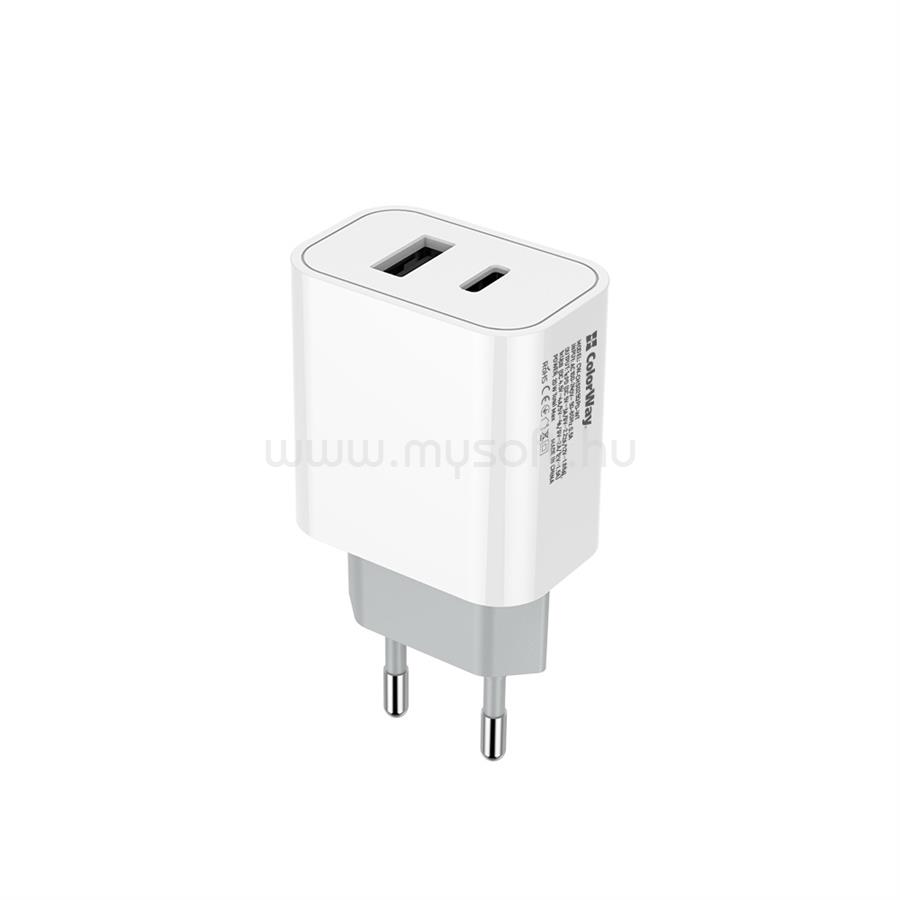 COLORWAY USB töltő adapter, (Type-C PD + USB QC3.0) (20W) V2 white CW-CHS025QPD-WT large