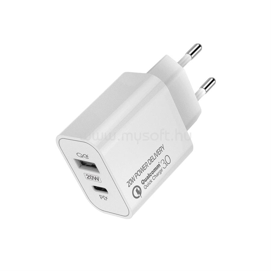 COLORWAY USB töltő adapter, (Type-C PD + USB QC3.0) (20W) V2 white CW-CHS025QPD-WT large