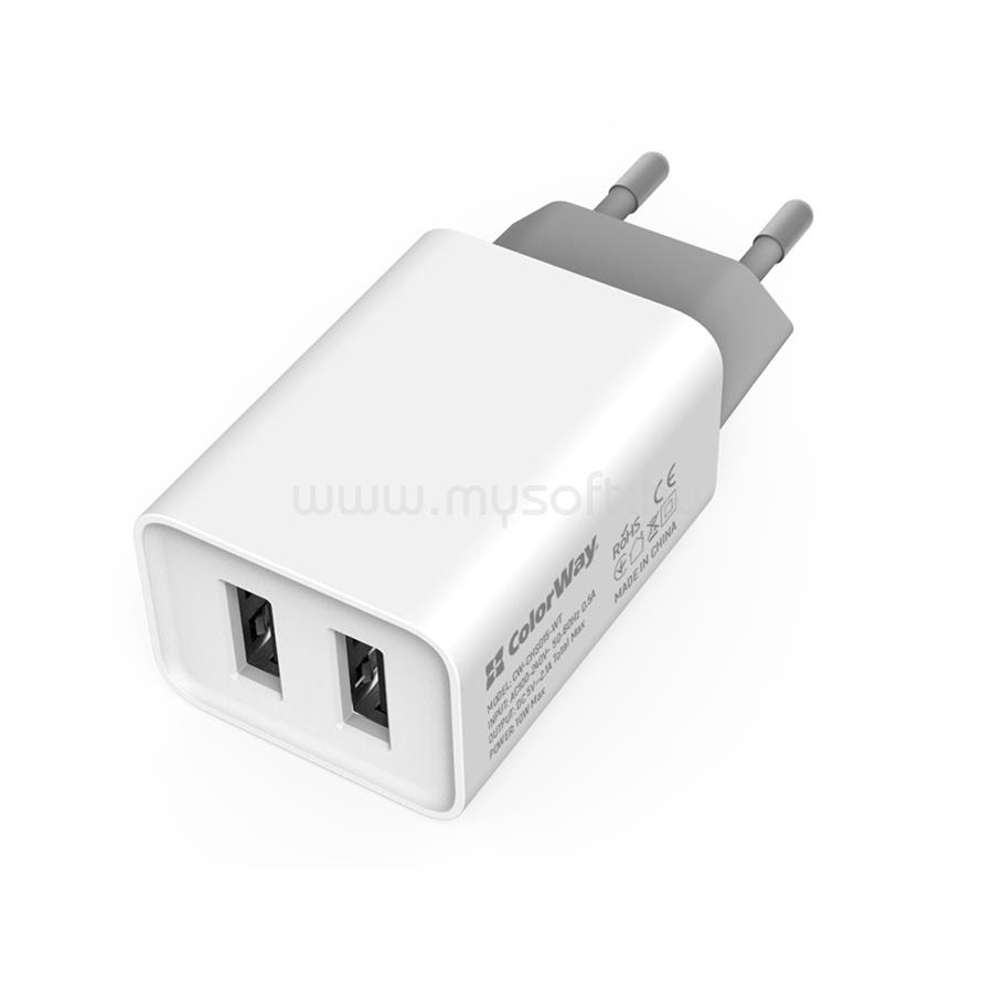 COLORWAY USB töltő adapter, 2USB AUTO ID 2.1A (10W) white (CW-CHS015-WT)