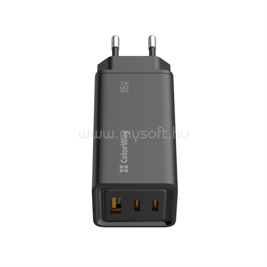 COLORWAY USB töltő adapter, GaN3 Pro Power Delivery (USB-A + 2 USB TYPE-C) (65W) fekete (CW-CHS039PD-BK) CW-CHS039PD-BK large