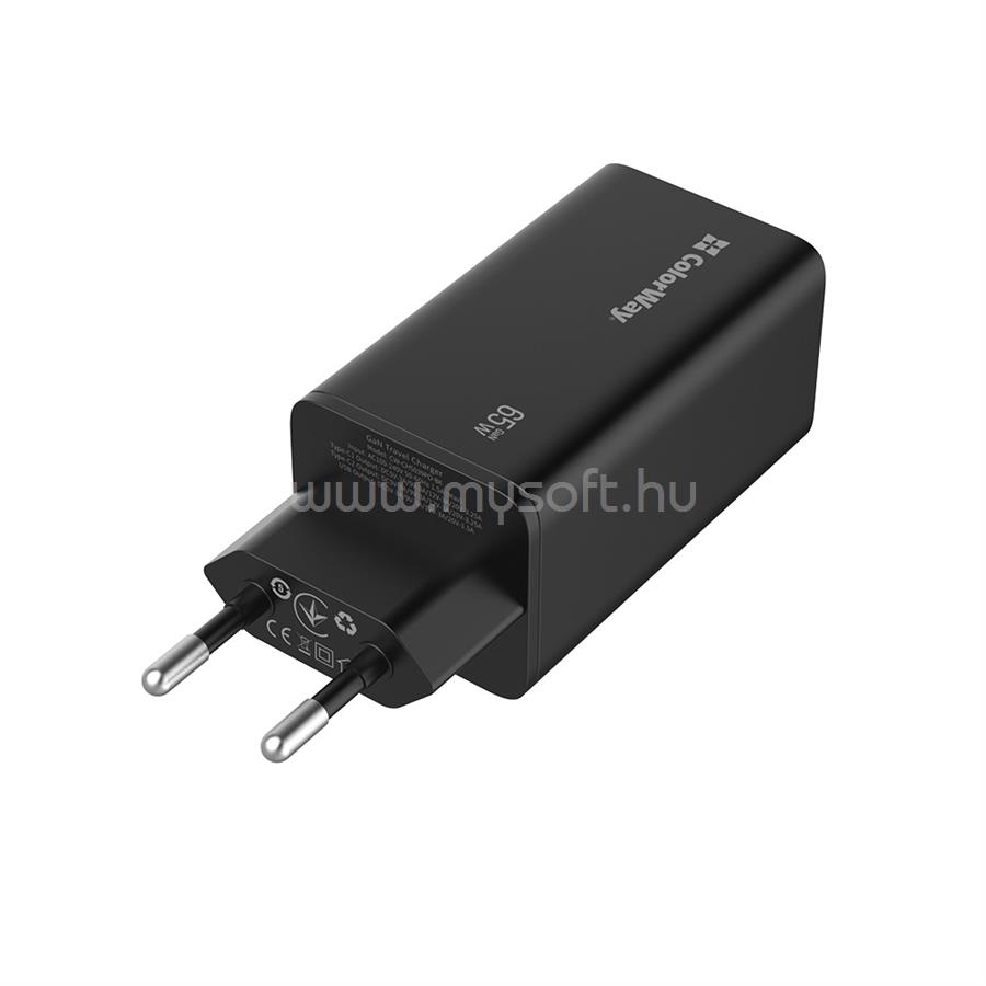 COLORWAY USB töltő adapter, GaN3 Pro Power Delivery (USB-A + 2 USB TYPE-C) (65W) fekete (CW-CHS039PD-BK) CW-CHS039PD-BK large
