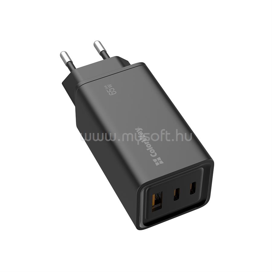 COLORWAY USB töltő adapter, GaN3 Pro Power Delivery (USB-A + 2 USB TYPE-C) (65W) fekete (CW-CHS039PD-BK) CW-CHS039PD-BK large