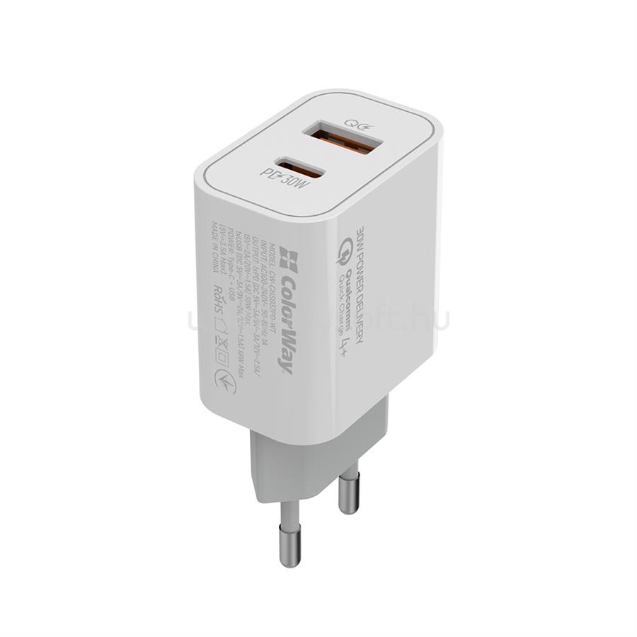 COLORWAY USB töltő adapter, Power Delivery Port PPS USB (Type-C PD + USB QC3.0) (30W) white (CW-CHS037PD-WT) CW-CHS037PD-WT large