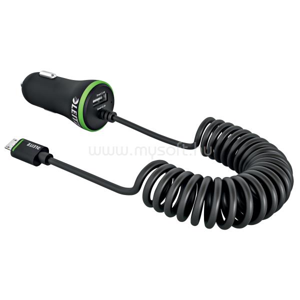 COMPLETE nagysebességű dupla USB autós adapter Mikro USB kábellel, 24W, fekete