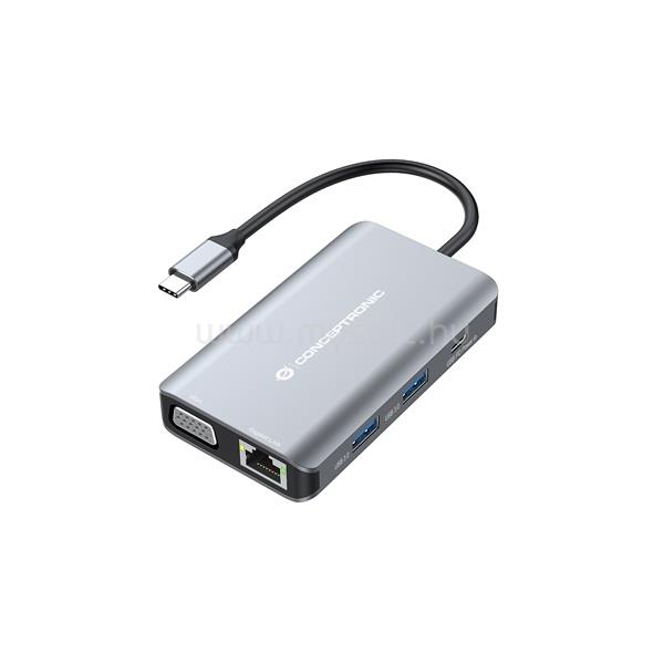 CONCEPTRONIC DONN21G notebook dokkoló (USB-C to HDMI/VGA/USB-C PD/USB 3.0/GbE)