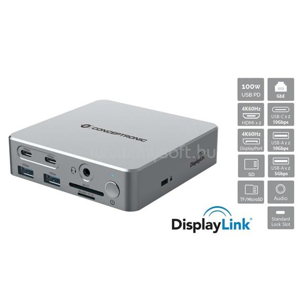 CONCEPTRONIC DONN25G notebook dokkoló (USB-C to HDMI/DP/USB-C PD/USB-A/SD/TF/RJ45/Audio)