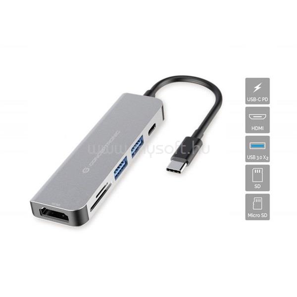 CONCEPTRONIC Notebook Dokkoló - DONN02G (Bemenet: USB-C, Kimenet: HDMI+USB-C PD:60W+USB-A+SD/TF, szürke)