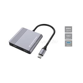 CONCEPTRONIC DONN13G notebook dokkoló (Bemenet: USB-C, Kimenet: 2xHDMI+USB-C PD:100W+USB-A, ezüst) DONN13G small