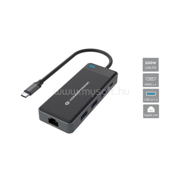 CONCEPTRONIC Notebook Dokkoló - DONN14G (Bemenet: USB-C, Kimenet: 2xHDMI+USB-C PD:100W+3xUSB-A+RJ-45, fekete)