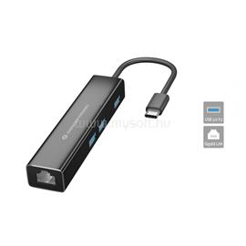 CONCEPTRONIC USB Hub - DONN07B (USB-C to 3xUSB-A 3.0+RJ-45, fekete) DONN07B small