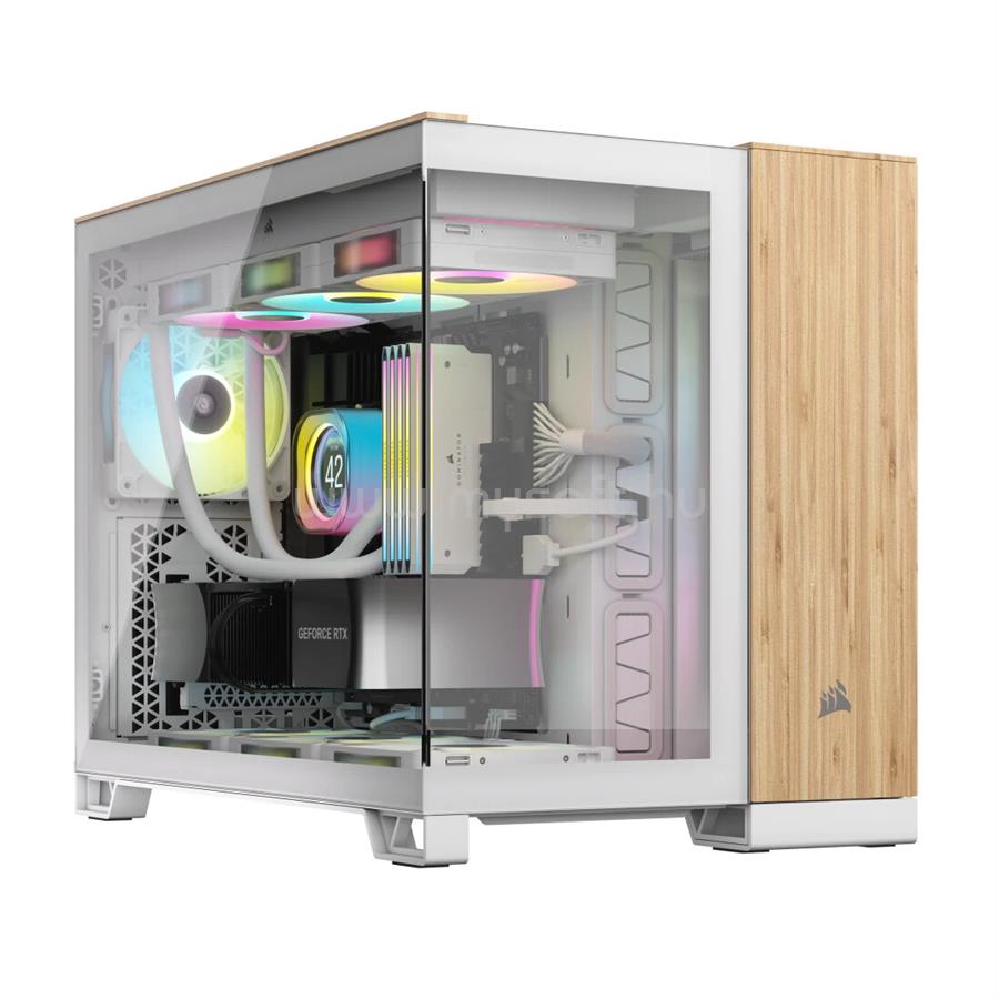 CORSAIR 2500X TG Micro-ATX ház, fehér/bambusz