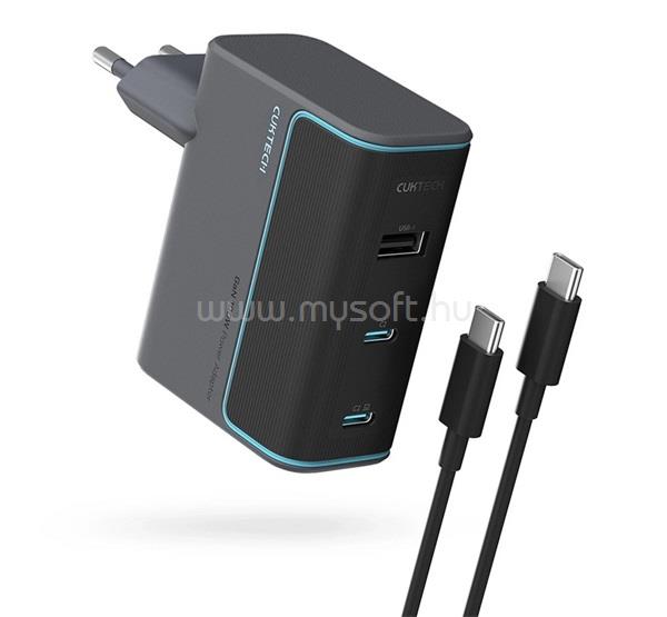 CUKTECH CUKTECH hálózati töltő USB+2 Type-C aljzat 100W, PD gyorstöltő 3.1 + Type-C kábel, FEKETE