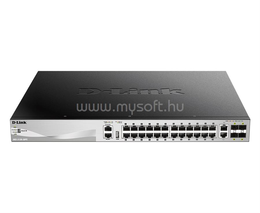 D-LINK DGS-3130-30PS/SI 24 x 10/100/1000BASE-T PoE ports (370W budget) Layer 3 Stackable Managed Switch