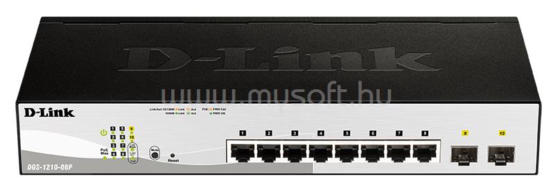 D-LINK DGS-1210-08P/E 8-port 10/100/1000 Gigabit PoE Smart Switch including 2 Combo 1000BaseT/SFP ports