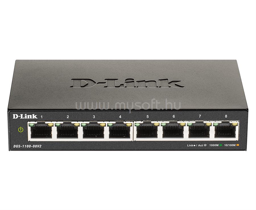 D-LINK DGS-1100-08V2/E 8x1000Mbps Fémházas Asztali Menedzselhető Switch