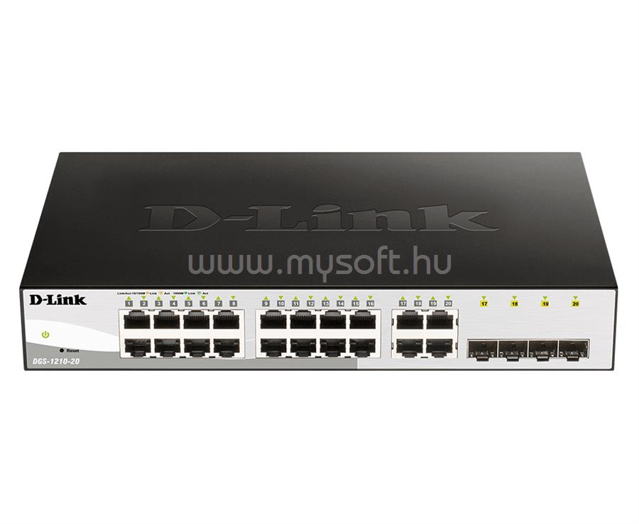 D-LINK DGS-1210-20 20-Port Gigabit Smart+ Switch including 4 SFP ports (fanless)