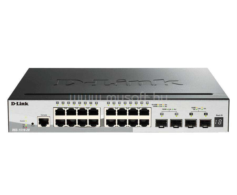 D-LINK DGS-1510-20 20-Port Gigabit Stackable Smart Managed Switch including 2 10G SFP+ and 2 SFP ports (smart fans)