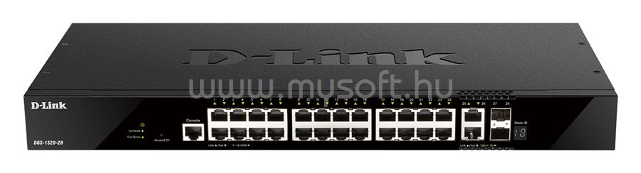D-LINK DGS-1520-28 Switch 24x1000Mbps + 2x10G + 2xGigabit SFP+ Menedzselhethő Rackes