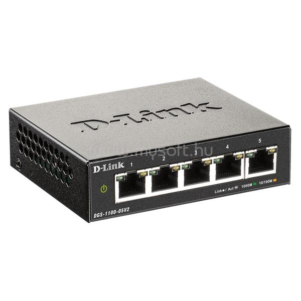 D-LINK DGS-1100-05V2/E 5x1000Mbps Fémházas Asztali Menedszelhető Switch