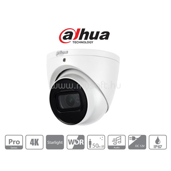 DAHUA 4in1 Analóg turretkamera - HAC-HDW2802T-A (8MP, 2,8mm, kültéri, ICR, IP67, IR50m, WDR, audio, StarLight, Mikrofon)