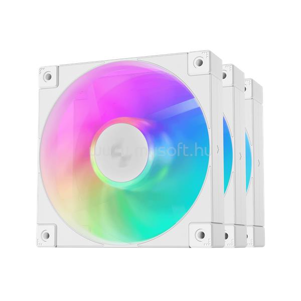 DEEPCOOL Cooler 12cm - FD12 ARGB WH( (3in1) (27,6dB; max. 109,07 m3/h; 3pin csat; hydro bearing, ház hűtésre, PWM, fehé)
