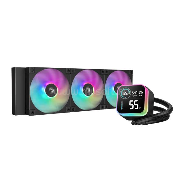 DEEPCOOL LQ360 CPU vízhűtés (max 21dB; max. 122,39 m3/h; 3x12cm, LED kijelző, fekete)