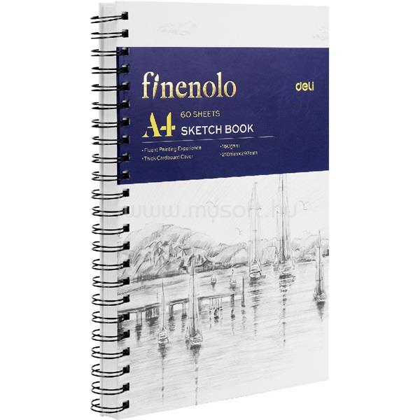 DELI FINENOLO A4 álló, 160  g/m2, spirálozott, fehér rajzpapírfüzet