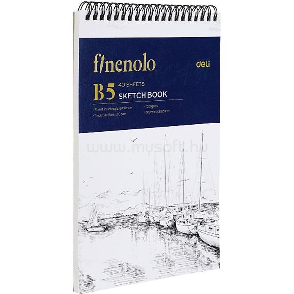 DELI FINENOLO B5, álló, 100 g/m2, spirálozott, fehér rajzpapírfüzet