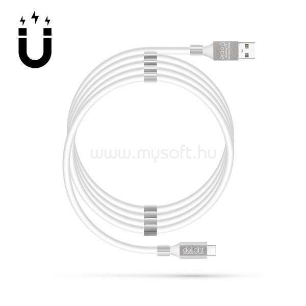 DELIGHT kábel - USB Type-C mágneses adat és töltőkábel, 2A, 1,2m, fehér