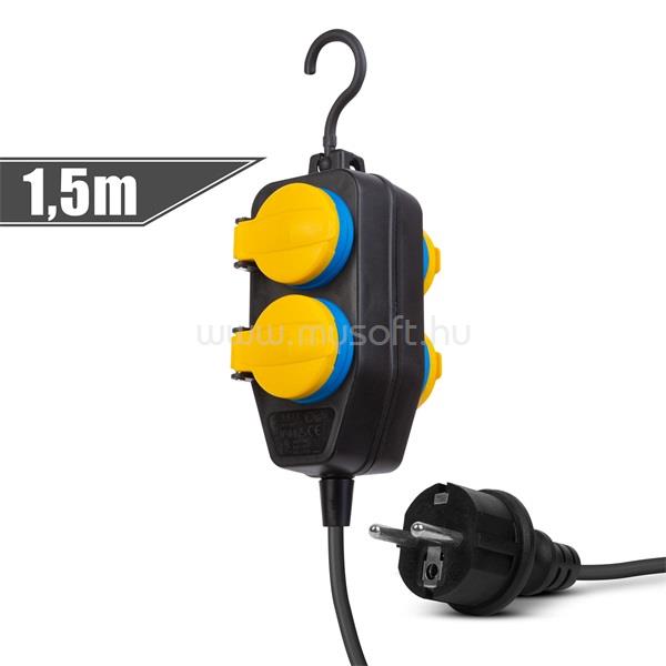 DELIGHT kültéri elosztó fedéllel - 4 x 230V - 3 x 1,5 mm2, gumi - IP44 (20223D), 1,5m