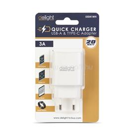 DELIGHT Telefon töltő  - 1db Type-C + 1db USB PD20W gyorstöltéssel, Fehér DELIGHT_55041WH small