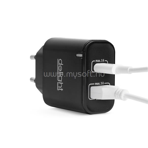 DELIGHT Telefon töltő  - 1db Type-C + 1db USB PD20W gyorstöltéssel (fekete)
