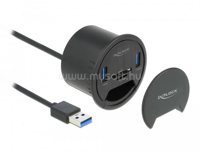 DELOCK 2 portos asztali hub 2 x SuperSpeed USB Type-A és kártyaolvasó SD és Micro számára
