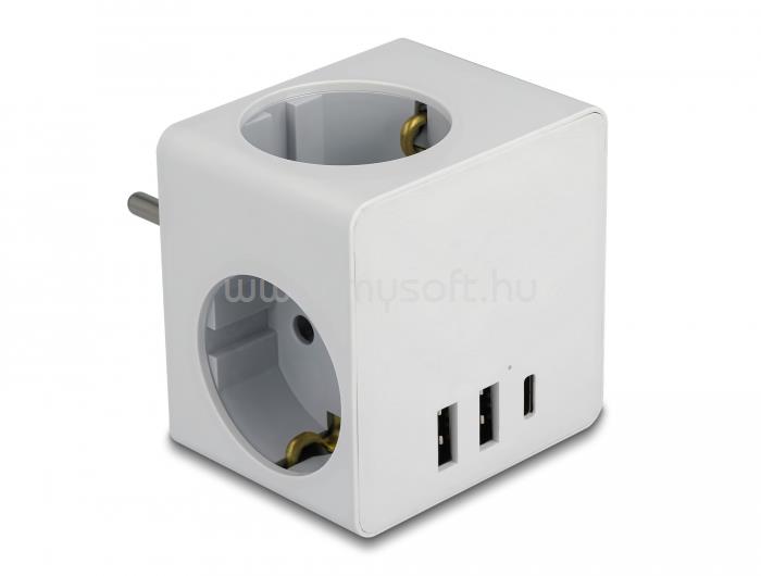 DELOCK 3-oldalú multi-csatlakozó kocka gyerekzárral és USB töltőfelülettel (fehér)