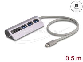 DELOCK 3 portos USB 5 Gbps hub beépített SD és Micro SD kártyaolvasóval, valamint USB Type-C  csatlakoztatóval DL64292 small