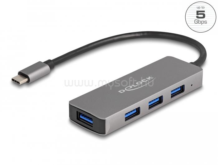 DELOCK 4 portos USB 3.2 Gen 1 hub USB Type-C csatlakozóval   USB Type-A portok az oldalán