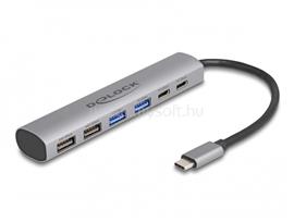 DELOCK 6 portos USB hub 4 x A-típusú USB anyával és 2 x USB Type-C  anya csatlakozóval DL64232 small
