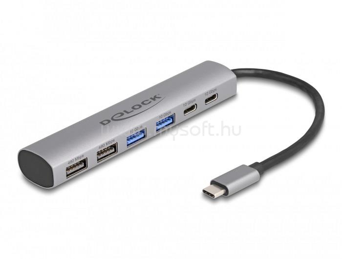 DELOCK 6 portos USB hub 4 x A-típusú USB anyával és 2 x USB Type-C  anya csatlakozóval