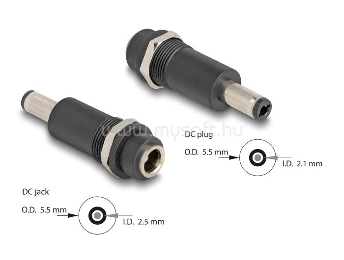 DELOCK Adapter, DC 5,5 x 2,5 mm-csatlakozóhüvely, DC 5,5 x 2,1 mm méretű apa