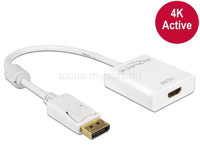 DELOCK Adapter Displayport 1.2-dugós csatlakozó > HDMI-csatlakozóhüvely 4K aktív, 20cm, fehér