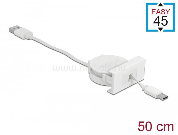 DELOCK Easy 45 modul USB 2.0 behúzhatós kábel A-típusú USB - USB Type-C  csatlakozókkal (fehér)