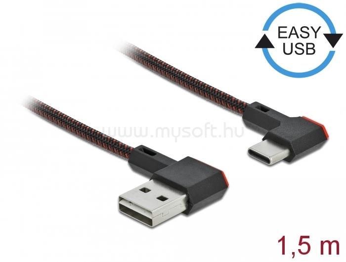 DELOCK EASY-USB 2.0 kábel A-típusú csatlakozódugó - USB Type-C  csatlakozódugó, ívelt bal / jobb, 1,