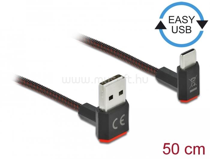 DELOCK EASY-USB 2.0 kábel A-típusú csatlakozódugó - USB Type-C  csatlakozódugó, ívelt felfelé / lefe
