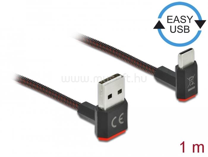 DELOCK EASY-USB 2.0 kábel A-típusú csatlakozódugó - USB Type-C  csatlakozódugó, ívelt felfelé / lefe