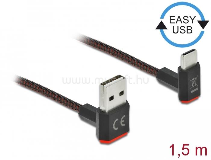 DELOCK EASY-USB 2.0 kábel A-típusú csatlakozódugó - USB Type-C  csatlakozódugó, ívelt felfelé / lefe