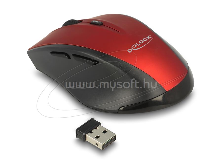 DELOCK Ergonomikus vezeték nélküli egér (piros-fekete)