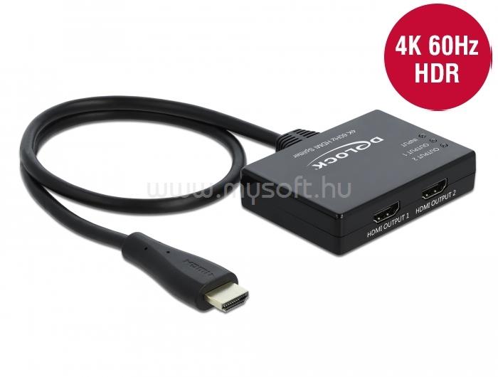 DELOCK HDMI-elosztó, 1 x HDMI-bemenet > 2 x HDMI-kimenet, 4K 60 Hz