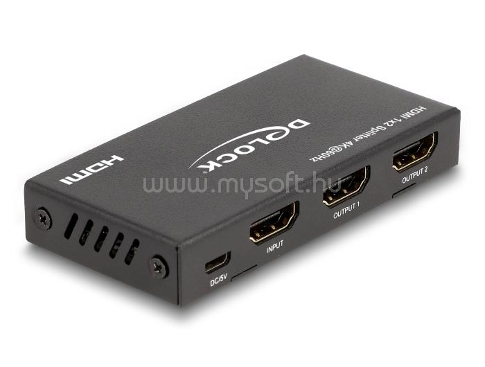 DELOCK HDMI elosztó 1 x HDMI megoszlik 2 x HDMI-vé, 4K 60 Hz kimenettel és downscalerrel