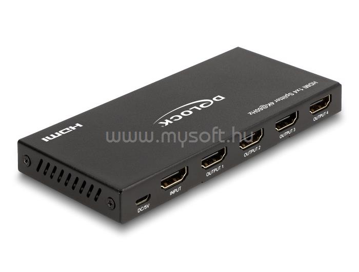 DELOCK HDMI elosztó 1 x HDMI megoszlik 4 x HDMI-vé, 4K 60 Hz kimenettel és downscalerrel