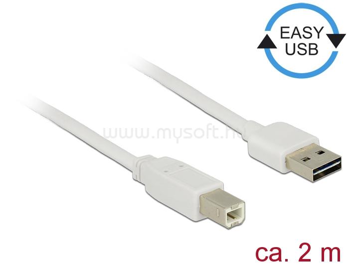 DELOCK Kábel, EASY-USB 2.0-s A-típusú csatlakozódugó > USB 2.0-s B-típusú csatlakozódugó, 2 m (fehér)